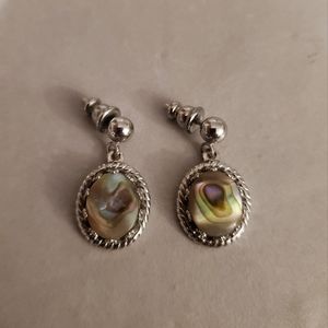 Abalone silver tone drop earrings